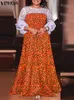 Grundläggande casual klänningar plus storlek Vonda Maxi Dress Summer Sundress 2023 Kvinnor Långlykta ärm Bohemian spetsnät Patchwork tryckt mantel 231219