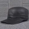 Casquettes de balle R001 adulte chapeau en cuir naturel chapeaux de peau pour hommes réglable plat haut militaire décontracté version coréenne