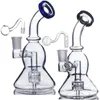 Blue/Black bong egg gourd shape mini Glass bongs dab rig showerhead tire recycler perc glass water pipes with 14 mm joint