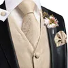 Coletes masculinos Hi-Tie Mens Colete Gravata Hankerchief Abotoaduras Corsage Conjunto Colete Sem Mangas Jaqueta Colarinho Flor Gravata Negócios Eventos de Casamento