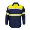 Camisas casuais masculinas de alta visibilidade manga longa camisa de trabalho de segurança uniformes de oficina de algodão hi vis S-4XL