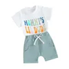 Kledingsets 2023-11-14 Lioraitiin Peuter Baby Jongens Zomer Shorts Wit Korte Mouw Brief Print Tops En Effen Kleur