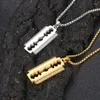 Colares de pingente TopBling Hip Hop 316L Colar de lâmina de aço inoxidável 18k jóias banhadas a ouro
