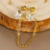 Stud Earrings Cubic Zirconia Star Pendant Link Gold Color Chain Stainless Steel Daith Cartilage Earring Piercing Jewelry