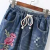 Jeans kvinnor blyertsbyxor sträcker hög midja mager broderi jeans utan rippade kvinna blommor hål denim byxor byxor kvinnor jeans