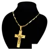 Ожерелья с подвесками Большая цепочка ожерелья 4 размера 14-каратное желтое золото Христианские украшения Распятие Иисуса Мужской крест Подвеска для мужчин Прямая доставка Dh3Jw
