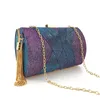 Bolsas de noche Cartera con estilo MultiColor Cena Bolsa de lujo Mujeres Fiesta nupcial Prom Golden Borla Boda Embrague Monedero Bolso brillante 231219