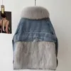 Kvinnors päls 2024 vinterkrage ner inre jeans parkas kvinnor mode kort denim skarv imitation kappa kvinnlig lös utkläder r370