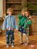 2024 Spring Girls Rabbit Printed Jacket Children 가역형 옷깃 아웃복 아웃복 아동 만화 주름 데님 서스펜더 드레스 Z6151