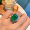 Cluster Rings Fashion Trend S925 Silver Inlaid 5a Zircon Ladies Personality High-End Emerald Square Pendant Ring Earring Three-Piece Suit