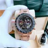 Najnowsze modne szkielet męskie zegarek 116500 116520 Otwworked Dial Automatyczny ruch No Chronograph Men Rose Gold Cool Sport WR256Z