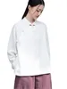 Blusas femininas outono inverno algodão e linho camisa estilo chinês retro botão de manga comprida simples casual topos 2023 blusa