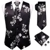 Men's Vests Hi-Tie Grey Black Silk Mens Vest Tie Set Adjustable Jacquard Western Waistcoat Jacket Necktie Hanky Cufflinks Wedding Business