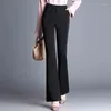 Pantalon femme automne et hiver poches solides trompette formelle taille haute bouton Chic fermeture éclair élastique mince bureau pantalon droit