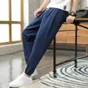 Pantaloni da uomo 2023 Lino Sciolto Sweetheart Cravatta Orlo Cotone Grande Lanterna Harlan 9/4