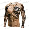 T-shirt da uomo 2022 Camicia lunga da uomo 3D Muscle Top Nude Tattoo Stampato Muscolo del torace Divertente Fitness T Lunga Primavera Estate O-Collo Stretto 5XL T231219