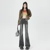 Женские джинсы, женские черно-серые расклешенные брюки со средней талией Y2k, узкие брюки, уличная одежда, брюки, мода 2024, весна 2024, облегающие джинсовые брюки для девочек