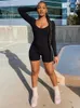 Women's Jumpsuits European And American Style Clothing Elegant Ribbed U High Waist Long Sleeves Sexy Inner Wear Outer Sports