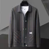 Men S Jackets High Quality Vertical Striped Knitted Jacket Autumn Trend Business Lapel Cardigan Simple Casual Sweater Coat