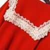 Swetery kobiet 2023 Spring Red Sweter Kobiety Zachorzy Ruffles koronkowy kołnierz Śliczny czarny pullover dzianinowy topy Sueter Mujer