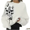 Sweats à capuche pour femmes Sweatshirts Gothic Skl Imprimer Sweat à capuche Femmes Casual Sweat-shirt à col rond Harajuku Plover Tops Streetwear Dames Lâche Sud Dhmak