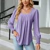 Blouses Femmes Mode Femme Blouse Chemises Pour Femmes Élégant À Manches Longues Col Carré Violet Noir Blanc Tops En Mousseline De Soie Automne Vêtements