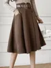 Spódnice kobiety wiosna lato solidny kolor bawełniany kolan swoboda spódnica 2023 elegancka odzież vintage stylowa T584