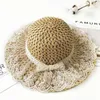 Breite Krempe Hüte Eimer Hüte Eltern und Kinder Sommer Frauen Sonnenhut Eimer c Beige Spitzen Bogen Blumenband Flat Top Strat Beach CS Panama Beach J240429