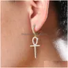 Ohrstecker Männer Frauen Kreuz Ohrringe Gold Silber Farbe CZ Schlüssel Mode Hip Hop Geschenk für Women226Q Drop Lieferung Schmuck Ohrringe Dhvaj