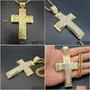 Colares Pingente Hip Hop Iced Out Big Cross Pingente Colar Para Homens 14K Ouro Amarelo Strass Hiphop Christian Jóias Drop Entregar Dh5PV