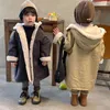 Down Coat Winter Baby Girls Boys Plain Hooded Single-Breasted Fleece Lined Long Jackets School Kids Windbreaker Outfit Child 1-12 Yrs