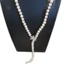 Gioielli di moda con collana lunga di perle d'acqua dolce rosa chiaro da 80 cm 8-9 mm con micro intarsio in zircone