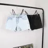 Women's Jeans Spring And Summer Style Rough Edge Diamond Denim Shorts Letter Sling High Waist Versatile Thin Pants