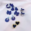 Ensemble de boucles d'oreilles en acrylique pour femmes, bijoux avec nœud goutte d'amour, cœur bleu, vente en gros