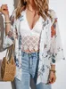 Women's Blouses European And American-Style Three-Quarter-Sleeve Floral Print Cardigan