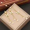Nuovo arrivo placcato oro in acciaio inossidabile collana di perle nappa farfalla orecchini pendenti set di gioielli per le donne