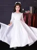 Mädchenkleider Satin Elegantes Partykleid Lange Blume Für Hochzeitskonzert Prinzessin Schleife Geburtstag Junior Brautjungfernkleid