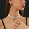 Ketting oorbellen set lacteo elegante druppel vorm strass charme voor vrouwen imitatie parelmoer manchet ringen vintage dames