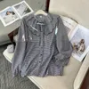 Camicette da donna Camicia a maniche lunghe con collo a quadri scozzese Camicia femminile primaverile e autunnale Versione coreana della camicetta casual con temperamento ampio e ampio