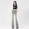 Женские джинсы, женские черно-серые расклешенные брюки со средней талией Y2k, узкие брюки, уличная одежда, брюки, мода 2024, весна 2024, облегающие джинсовые брюки для девочек