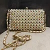 Designer Women Clutchs Bag Bottegaaveneta Dinner Woven äkta läder Pearl Bag 2023 Instagram Korean Edition Fashion Handwoven Bag Immortal Girl Chain Banqq