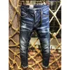 Hot Sales Men Jeans Hole Light Blue Dark GREY ITALY Brand Man's Long Pants Trousers Streetwear Denim Skinny Slim Straight D2 Biker Jean Real 546