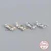 Stud 100% Real 925 Sterling Silver Climber Earrings Korean INS Pearl Earring For Women Brincos Oorbellen Pendientes PlataStud316p