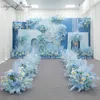装飾的な花の花輪ブルーシリーズウェディングフローラルアレンジメント人工花の列テーブルロードリードTステージバックドロップコーナー237A
