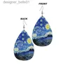 Chandelier en peluche 1pair Bohemian Fashion PU Cuir Drop Boucles d'oreilles étoiles imprimées pour hommes et femmes