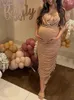 Vestidos de festa cáqui ruched fora do ombro barriga amigável chá de bebê grávida gravidez poshoot clube tubo bodycon maternidade midi vestido