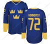 Drużyna Pucharu Świata 2016 Sweden Hockey Jerseys Lundqvist Markstrom Ekman Larsson Sedin Eriksson Steen Backstrom Silfverberg Custom Hockey Jerseys 62