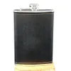 En acier inoxydable de haute qualité de haute qualité 9 oz flasque en cuir whisky bouteille de vin rétro de gravure de poche alcool avec boîte G2292