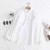 Kvinnors blusar Autumn Women Cotton White Shirts Solid Colors Plain Slår ner krage full ärm Löst blus toppar vår 2023 T36321JC