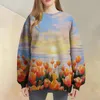 Women's T Shirts Women Sweatershirt 2023 Round Neck Long Sleeve Pullover Artistic Printing Plush Floral Geometric Pattern Casual Fashion Top